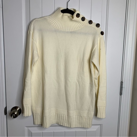 Anthropologie cream button high neck‎ sweater size XS minimalist preppy - Picture 1 of 7